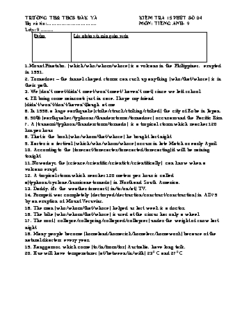 Đề kiểm tra 15 phút môn Tiếng Anh Lớp 9 - Trường TH & THCS Đăk Yă