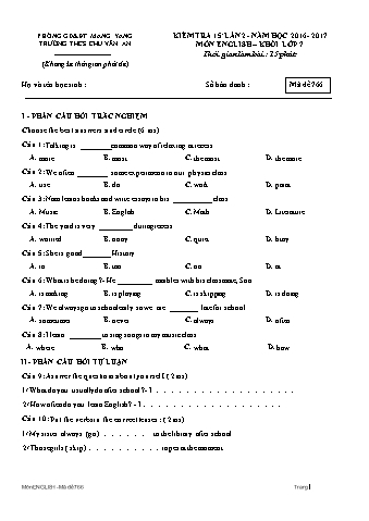 Đề kiểm tra 15 phút năm học 2016-2017 môn Tiếng Anh 7 lần 2 - Trường THCS Chu Văn An (Có đáp án + Ma trận)