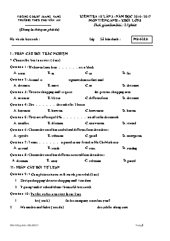 Đề kiểm tra 15 phút năm học 2016-2017 môn Tiếng Anh 8 lần 3 - Trường THCS Chu Văn An (Có đáp án + Ma trận)