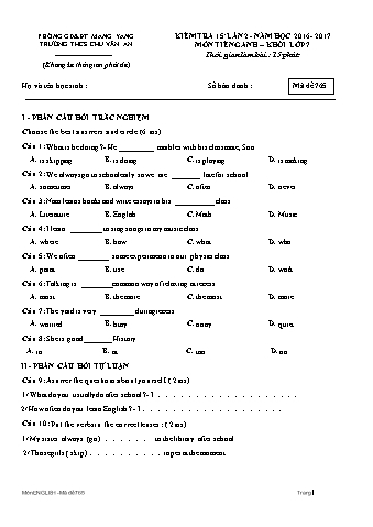 Đề kiểm tra 15 phút năm học 2016-2017 môn Tiếng Anh Lớp 7 lần 2 - Trường THCS Chu Văn An (Có đáp án + Ma trận)