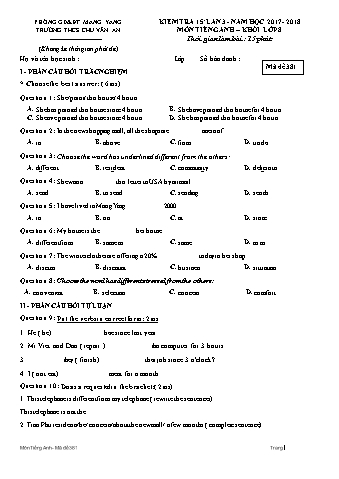Đề kiểm tra 15 phút năm học 2017-2018 môn Tiếng Anh 8 lần 3 - Trường THCS Chu Văn An (Có đáp án + Ma trận)