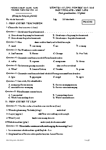 Đề kiểm tra 15 phút năm học 2017-2018 môn Tiếng Anh 8 lần 5 - Trường THCS Chu Văn An (Có đáp án + Ma trận)