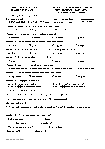 Đề kiểm tra 15 phút năm học 2017-2018 môn Tiếng Anh 8 lần 6 - Trường THCS Chu Văn An (Có đáp án + Ma trận)