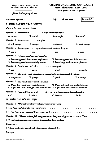 Đề kiểm tra 15 phút năm học 2017-2018 môn Tiếng Anh Lớp 9 lần 3 - Trường THCS Chu Văn An (Có đáp án + Ma trận)