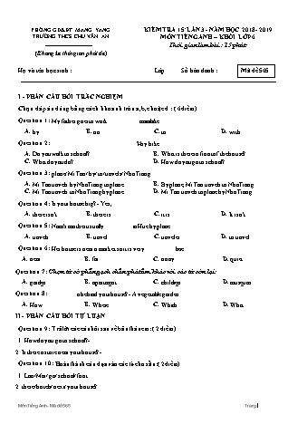 Đề kiểm tra 15 phút năm học 2018-2019 môn Tiếng Anh 6 lần 3 - Trường THCS Chu Văn An (Có ma trận)