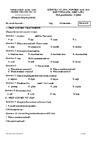 Đề kiểm tra 15 phút năm học 2018-2019 môn Tiếng Anh 6 lần 4 - Trường THCS Chu Văn An (Có ma trận)
