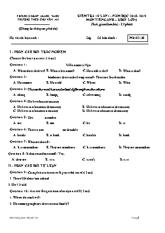 Đề kiểm tra 15 phút năm học 2018-2019 môn Tiếng Anh Lớp 6 - Trường THCS Chu Văn An (Có ma trận)