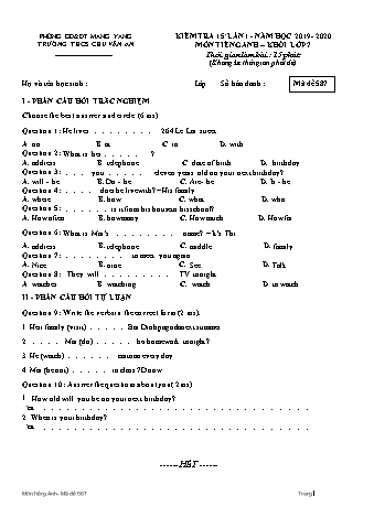 Đề kiểm tra 15 phút năm học 2019-2020 môn Tiếng Anh 7 lần 1 - Trường THCS Chu Văn An (Có đáp án)