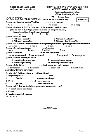Đề kiểm tra 15 phút năm học 2019-2020 môn Tiếng Anh Lớp 8 lần 5 - Trường THCS Chu Văn An