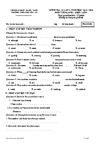 Đề kiểm tra 15 phút năm học 2019-2020 môn Tiếng Anh Lớp 9 lần 2 - Trường THCS Chu Văn An (Có đáp án)