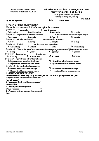 Đề kiểm tra 15 phút năm học 2020-2021 môn Tiếng Anh Lớp 8 lần 4 - Trường THCS Chu Văn An