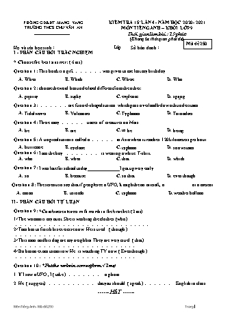 Đề kiểm tra 15 phút năm học 2020-2021 môn Tiếng Anh Lớp 9 lần 4 - Trường THCS Chu Văn An (Có đáp án)