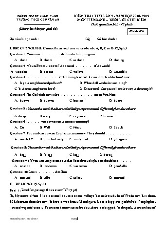 Đề kiểm tra 45 phút môn Tiếng Anh 6 lần 2 năm học 2018-2019 - Trường THCS Chu Văn An (Có đáp án + Ma trận)