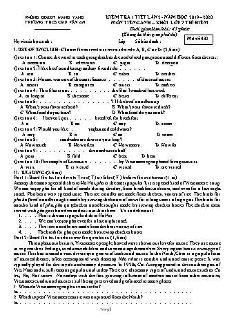 Đề kiểm tra 45 phút môn Tiếng Anh 7 lần 2 năm học 2019-2020 - Trường THCS Chu Văn An (Có đáp án + Ma trận)
