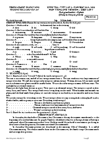 Đề kiểm tra 45 phút môn Tiếng Anh 7 lần 3 năm học 2019-2020 - Trường THCS Chu Văn An (Có đáp án)