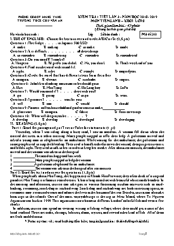Đề kiểm tra 45 phút môn Tiếng Anh 8 lần 3 năm học 2018-2019 - Trường THCS Chu Văn An (Có đáp án + Ma trận)
