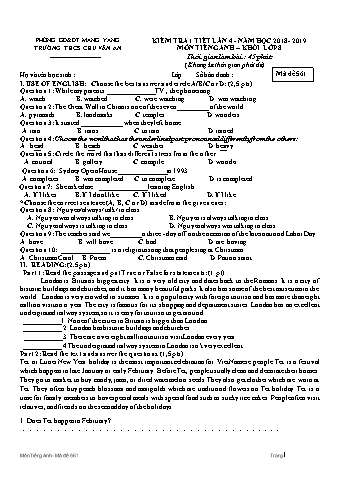 Đề kiểm tra 45 phút môn Tiếng Anh 8 lần 4 năm học 2018-2019 - Trường THCS Chu Văn An (Có đáp án + Ma trận)