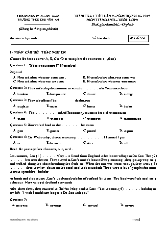 Đề kiểm tra 45 phút môn Tiếng Anh 9 lần 2 năm học 2016-2017 - Trường THCS Chu Văn An (Có đáp án + Ma trận)