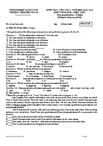 Đề kiểm tra 45 phút môn Tiếng Anh 9 lần 2 năm học 2018-2019 - Trường THCS Chu Văn An (Có đáp án + Ma trận)