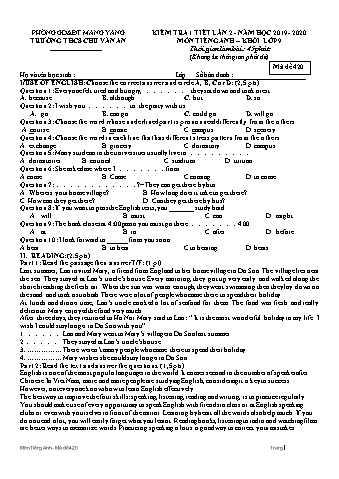 Đề kiểm tra 45 phút môn Tiếng Anh 9 lần 2 năm học 2019-2020 - Trường THCS Chu Văn An (Có đáp án + Ma trận)