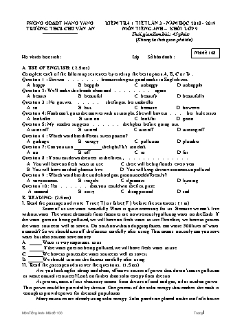Đề kiểm tra 45 phút môn Tiếng Anh 9 lần 3 năm học 2018-2019 - Trường THCS Chu Văn An (Có đáp án + Ma trận)