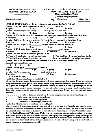 Đề kiểm tra 45 phút môn Tiếng Anh 9 lần 3 năm học 2019-2020 - Trường THCS Chu Văn An (Có đáp án)