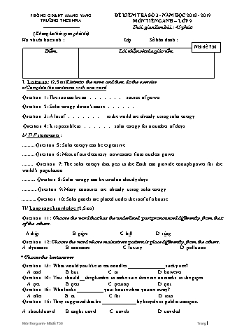 Đề kiểm tra 45 phút môn Tiếng Anh 9 năm học 2018-2019 - Trường THCS Hra