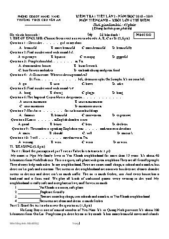 Đề kiểm tra 45 phút môn Tiếng Anh Khối 6 lần 2 năm học 2018-2019 - Trường THCS Chu Văn An (Có đáp án + Ma trận)
