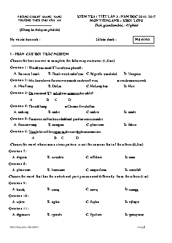 Đề kiểm tra 45 phút môn Tiếng Anh Lần 8 lần 3 năm học 2016-2017 - Trường THCS Chu Văn An (Có đáp án + Ma trận)