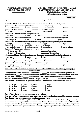 Đề kiểm tra 45 phút môn Tiếng Anh Lớp 6 lần 4 năm học 2018-2019 - Trường THCS Chu Văn An (Có đáp án + Ma trận)