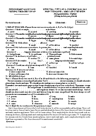 Đề kiểm tra 45 phút môn Tiếng Anh Lớp 6 lần 4 năm học 2018-2019 - Trường THCS Chu Văn An
