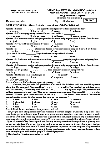 Đề kiểm tra 45 phút môn Tiếng Anh Lớp 7 lần 1 năm học 2019-2020 - Trường THCS Chu Văn An (Có đáp án + Ma trận)