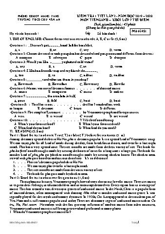 Đề kiểm tra 45 phút môn Tiếng Anh Lớp 7 lần 2 năm học 2019-2020 - Trường THCS Chu Văn An (Có đáp án + Ma trận)