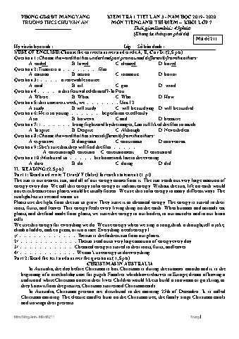 Đề kiểm tra 45 phút môn Tiếng Anh Lớp 7 lần 3 năm học 2019-2020 - Trường THCS Chu Văn An (Có đáp án)