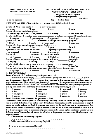 Đề kiểm tra 45 phút môn Tiếng Anh Lớp 8 lần 2 năm học 2019-2020 - Trường THCS Chu Văn An (Có đáp án + Ma trận)