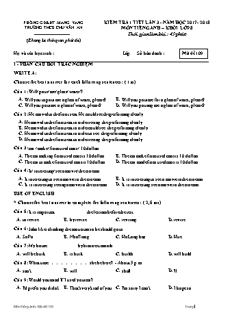 Đề kiểm tra 45 phút môn Tiếng Anh Lớp 8 lần 3 năm học 2017-2018 - Trường THCS Chu Văn An (Có đáp án + Ma trận)