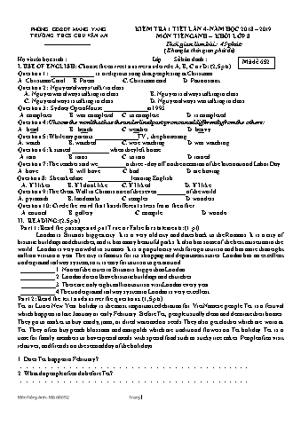 Đề kiểm tra 45 phút môn Tiếng Anh Lớp 8 lần 4 năm học 2018-2019 - Trường THCS Chu Văn An (Có đáp án + Ma trận)