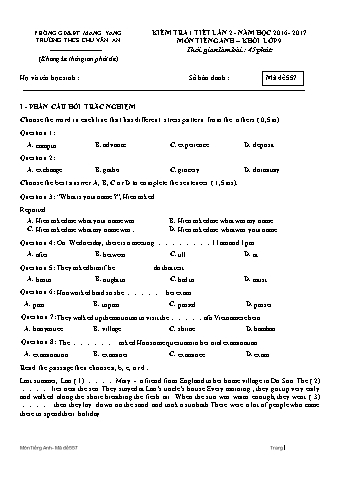Đề kiểm tra 45 phút môn Tiếng Anh Lớp 9 lần 2 năm học 2016-2017 - Trường THCS Chu Văn An (Có đáp án + Ma trận)