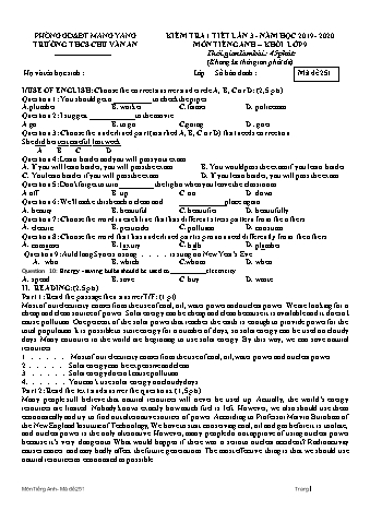 Đề kiểm tra 45 phút môn Tiếng Anh Lớp 9 lần 3 năm học 2019-2020 - Trường THCS Chu Văn An (Có đáp án)