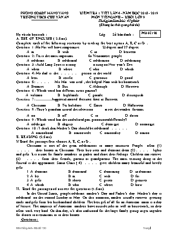 Đề kiểm tra 45 phút môn Tiếng Anh Lớp 9 lần 4 năm học 2018-2019 - Trường THCS Chu Văn An (Có đáp án + Ma trận)