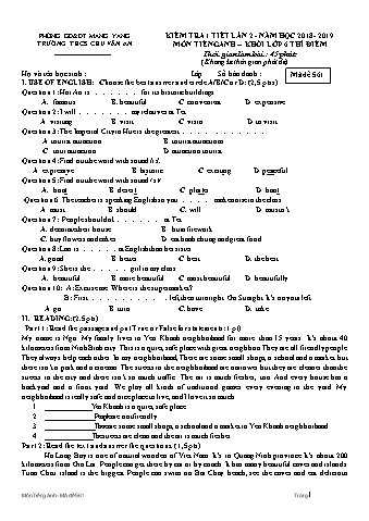 Đề kiểm tra 45 phút năm học 2018-2019 môn Tiếng Anh 6 lần 2 - Trường THCS Chu Văn An (Có đáp án + Ma trận)