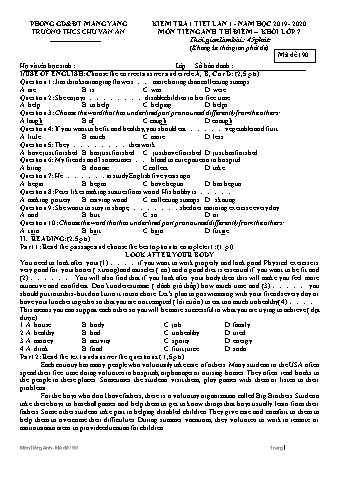 Đề kiểm tra 45 phút năm học 2019-2020 môn Tiếng Anh 7 lần 1 - Trường THCS Chu Văn An (Có đáp án + Ma trận)