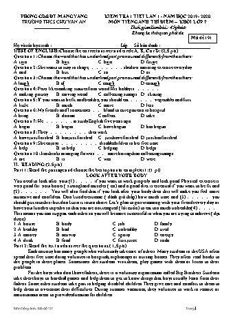 Đề kiểm tra 45 phút năm học 2019-2020 môn Tiếng Anh Lớp 7 lần 1 - Trường THCS Chu Văn An (Có đáp án + Ma trận)