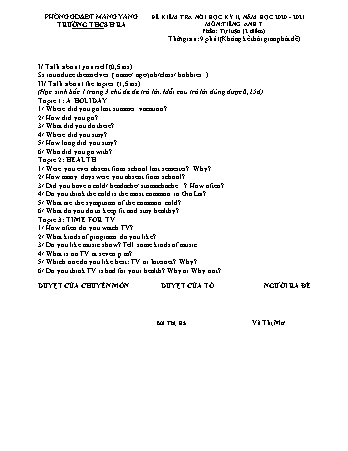 Đề kiểm tra cuối học kì II môn Tiếng Anh 7 (Speaking) năm học 2020-2021 - Trường THCS Hra