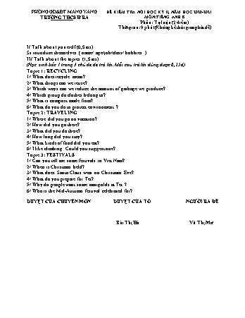 Đề kiểm tra cuối học kì II môn Tiếng Anh 8 (Speaking) năm học 2020-2021 - Trường THCS Hra