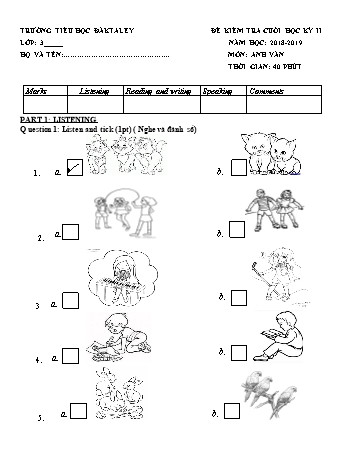 Đề kiểm tra cuối học kì II năm học 2018-2019 môn Tiếng Anh 3+4 - Trường TH & THCS Đăk Taley (Có đáp án + Ma trận)
