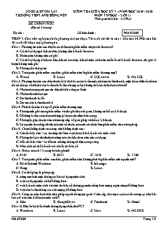 Đề kiểm tra giữa học kì 1 môn Tin học 11 năm học 2024-2025 (Có đáp án + Ma trận)