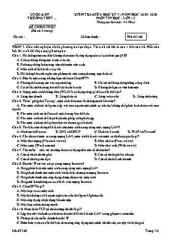 Đề kiểm tra giữa học kì 1 môn Tin học 12 năm học 2024-2025 (Có đáp án + Ma trận)