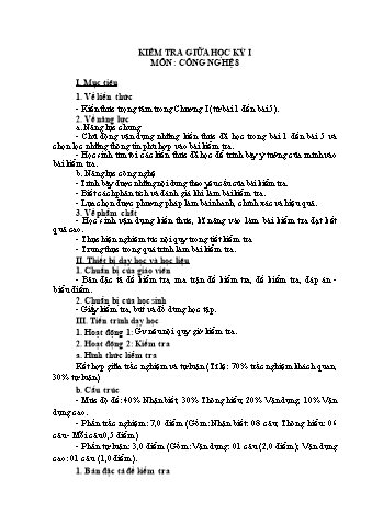 Đề kiểm tra giữa học kì I môn Công nghệ Lớp 8 (Có đáp án + Ma trận)