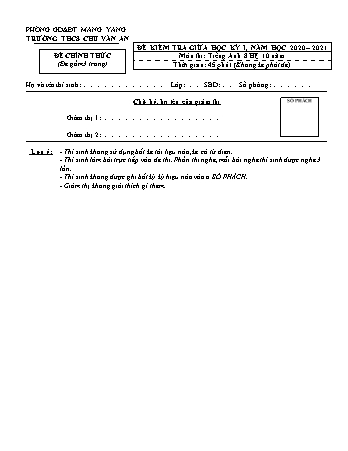 Đề kiểm tra giữa học kì I môn Tiếng Anh 8 (Hệ 10 năm) năm học 2020-2021 - Trường THCS Chu Văn An (Có đáp án + Ma trận)